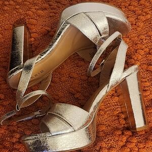 Torrid Metallic Silver Block Heel Sandals